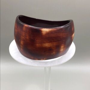 Asymmetric wooden look resin bangle bracelet boho statement style layer stack.